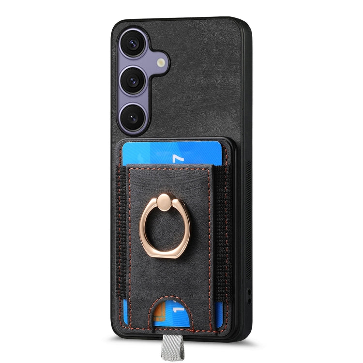 For Samsung Galaxy S25 Ultra 5G Retro Splitable Magnetic Card Bag Leather Phone Case(Black) - Galaxy Phone Cases by buy2fix | Online Shopping UK | buy2fix