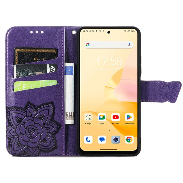 For Blackview Shark 8 Butterfly Love Flower Embossed Leather Phone Case(Dark Purple) - More Brand by buy2fix | Online Shopping UK | buy2fix