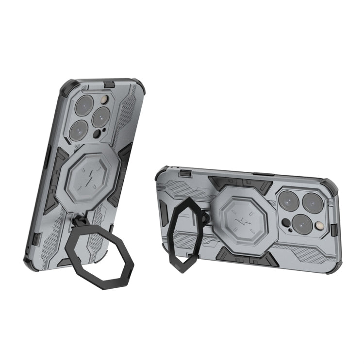 For iPhone 15 Pro MagSafe Supersonic Armor Holder PC Hybrid TPU Phone Case(Grey) - iPhone 15 Pro Cases by buy2fix | Online Shopping UK | buy2fix