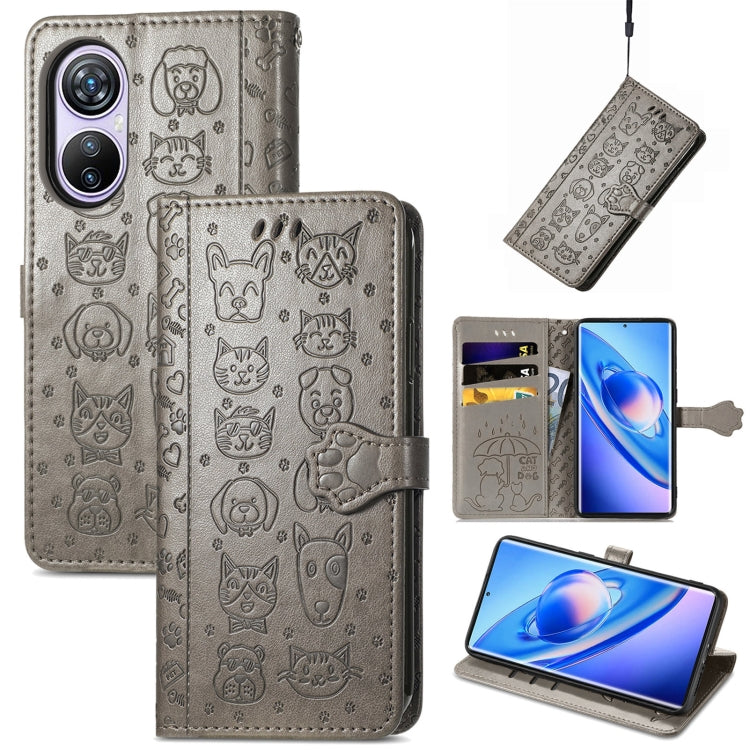 For Blackview A200 Pro Cat and Dog Embossed Leather Phone Case(Grey) - More Brand by buy2fix | Online Shopping UK | buy2fix