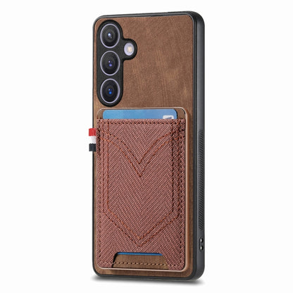 For Samsung Galaxy S25 5G Denim Texture Leather Skin Phone Case with Card Slot(Brown) - Galaxy S25 5G Cases by buy2fix | Online Shopping UK | buy2fix