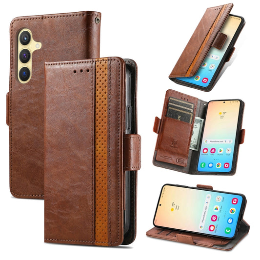 For Samsung Galaxy S25 5G CaseNeo Splicing Dual Magnetic Buckle Leather Phone Case(Brown) - Galaxy S25 5G Cases by CaseNeo | Online Shopping UK | buy2fix