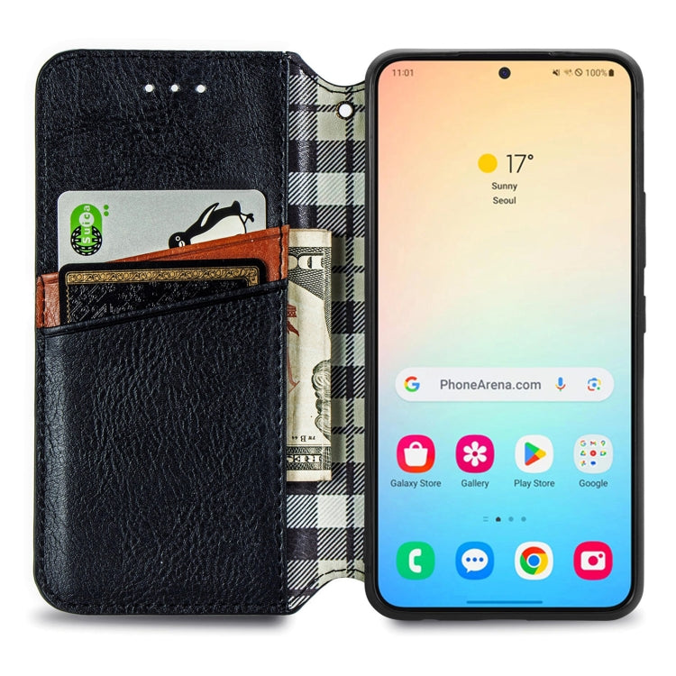 For Samsung Galaxy S25+ 5G Cubic Grid Pressed Magnetic Leather Phone Case(Black) - Galaxy S25+ 5G Cases by buy2fix | Online Shopping UK | buy2fix