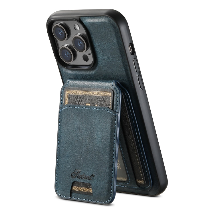 For iPhone 14 Pro Max Suteni H15 MagSafe Oil Eax Leather Detachable Wallet Back Phone Case(Blue) - iPhone 14 Pro Max Cases by Suteni | Online Shopping UK | buy2fix