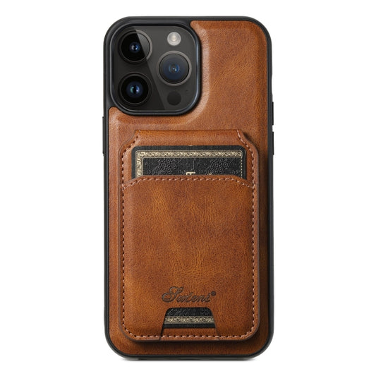 For iPhone 12 Pro Suteni H15 MagSafe Oil Eax Leather Detachable Wallet Back Phone Case(Brown) - iPhone 12 / 12 Pro Cases by Suteni | Online Shopping UK | buy2fix