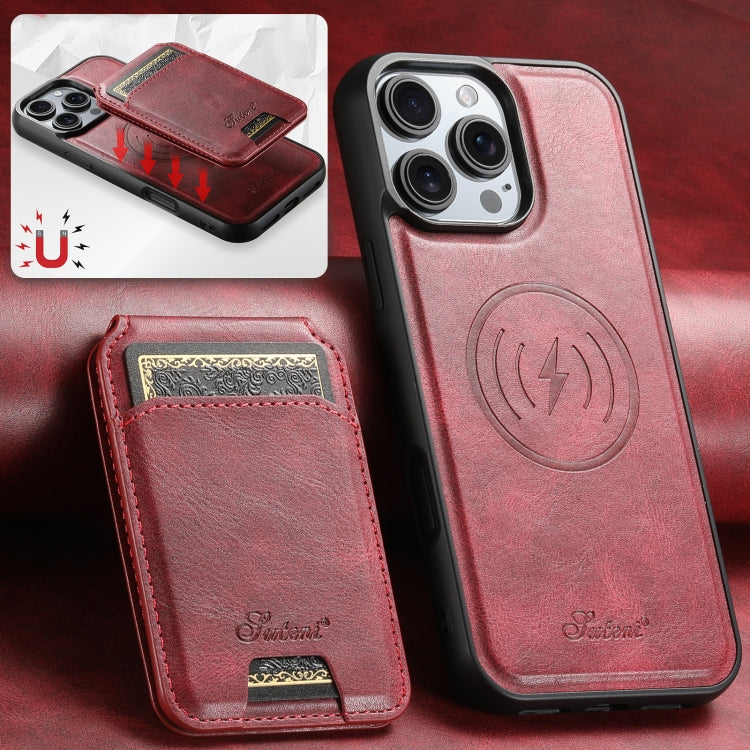 For iPhone 16 Plus Suteni H15 MagSafe Oil Eax Leather Detachable Wallet Back Phone Case(Red) - iPhone 16 Plus Cases by Suteni | Online Shopping UK | buy2fix