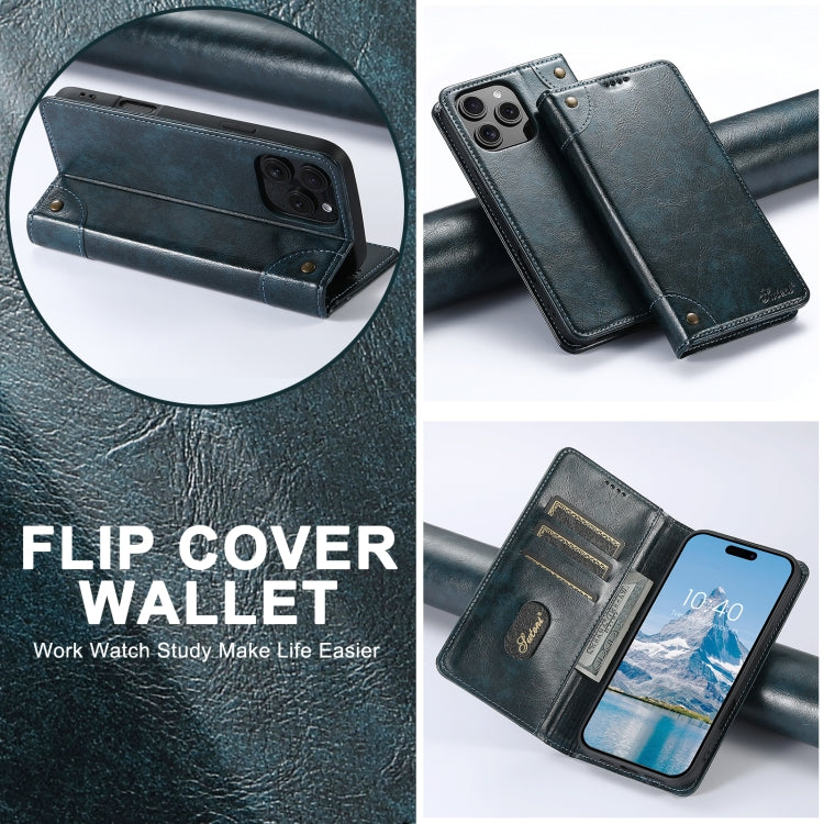 For iPhone 16 Pro Suteni Baroque Calf Texture Buckle Wallet Leather Phone Case(Blue) - iPhone 16 Pro Cases by Suteni | Online Shopping UK | buy2fix