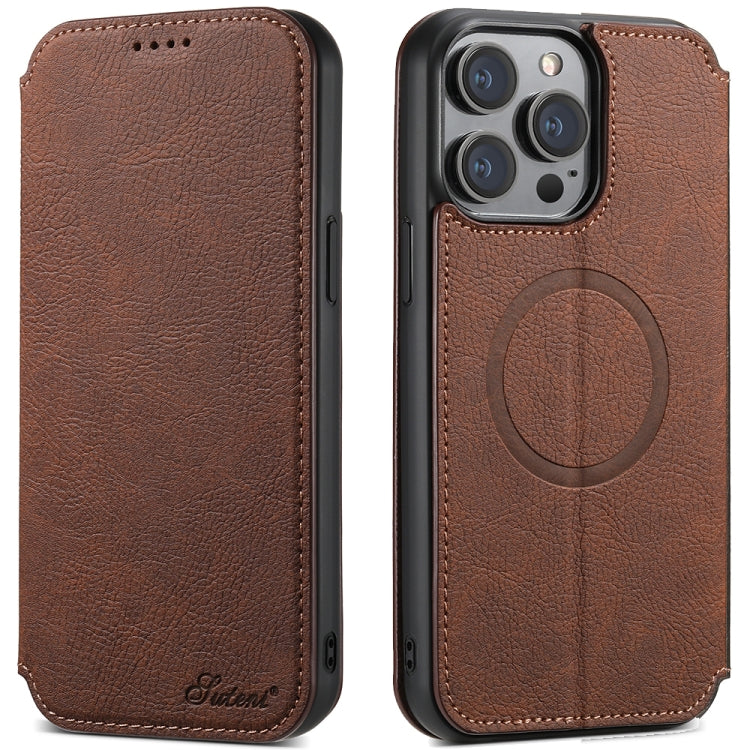 For iPhone 15 Pro Suteni J06 Retro Matte Litchi Texture Leather MagSafe Phone Case(Brown) - iPhone 15 Pro Cases by Suteni | Online Shopping UK | buy2fix