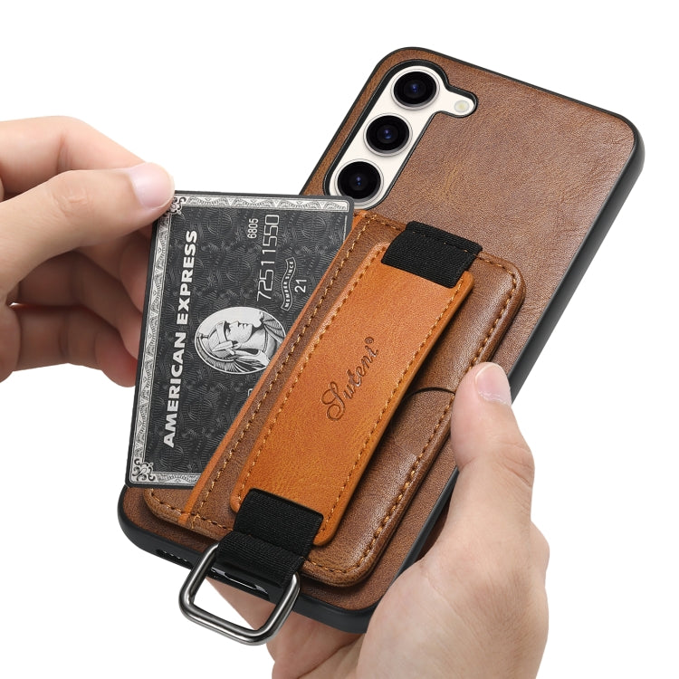 For Samsung Galaxy S24+  5G Suteni H13 Card Wallet Wrist Strap Holder PU Phone Case(Brown) - Galaxy S24+ 5G Cases by Suteni | Online Shopping UK | buy2fix