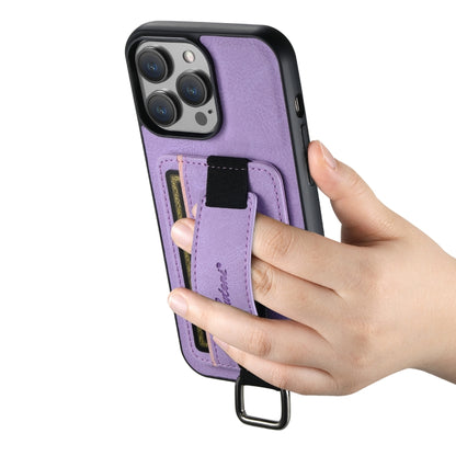 For iPhone 15 Pro Max Suteni H13 Litchi Leather Wrist Strap Wallet Back Phone Case(Purple) - iPhone 15 Pro Max Cases by Suteni | Online Shopping UK | buy2fix