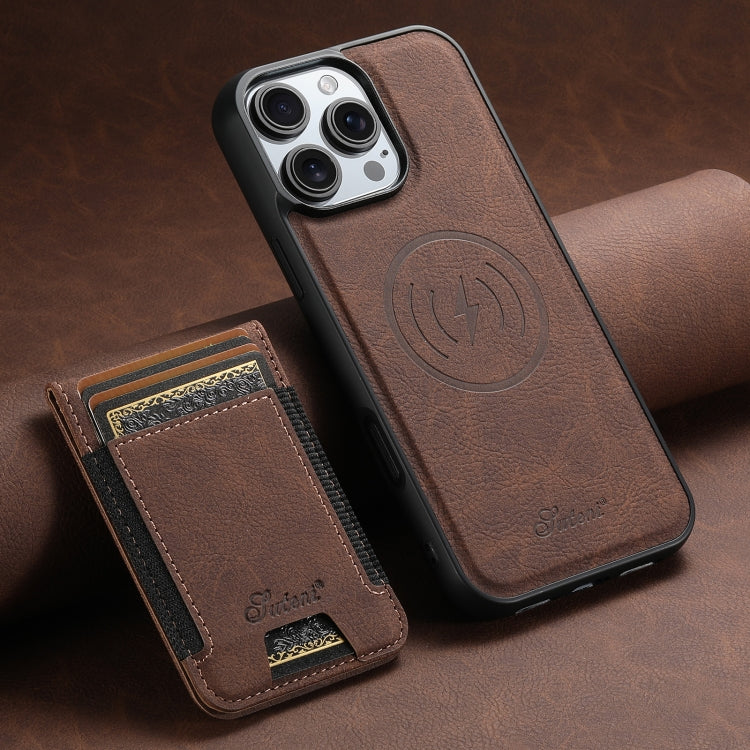 For iPhone 16 Pro Suteni H17 Litchi Texture Leather MagSafe Detachable Wallet Phone Case(Brown) - iPhone 16 Pro Cases by Suteni | Online Shopping UK | buy2fix