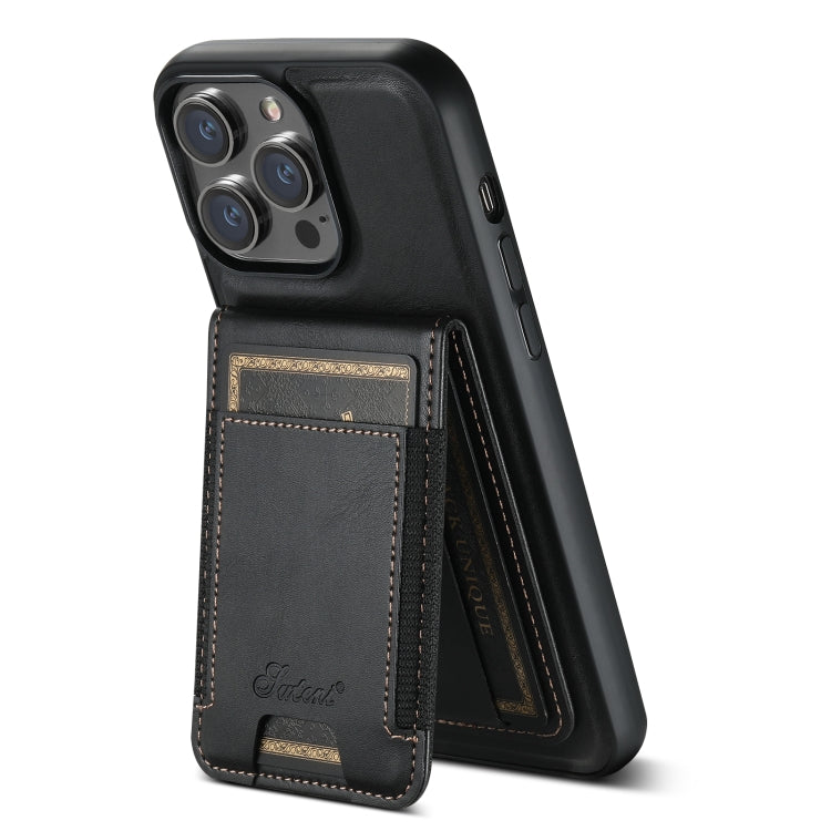 For iPhone 14 Pro Max Suteni H17 Oil Eax Leather MagSafe Detachable Wallet Phone Case(Black) - iPhone 14 Pro Max Cases by Suteni | Online Shopping UK | buy2fix