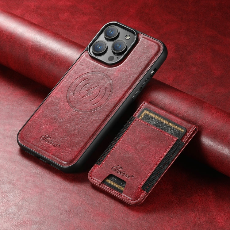 For iPhone 14 Pro Max Suteni H17 Oil Eax Leather MagSafe Detachable Wallet Phone Case(Red) - iPhone 14 Pro Max Cases by Suteni | Online Shopping UK | buy2fix