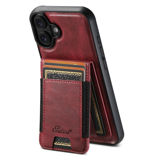 For iPhone 16 Suteni H17 Oil Eax Leather MagSafe Detachable Wallet Phone Case(Red) - iPhone 16 Cases by Suteni | Online Shopping UK | buy2fix