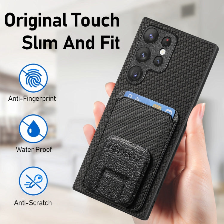 For Samsung Galaxy S24 Ultra 5G Carbon Fiber Card Bag Fold Stand Phone Case(Black) - Galaxy S24 Ultra 5G Cases by buy2fix | Online Shopping UK | buy2fix