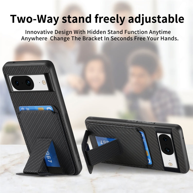 For Google Pixel 6 Carbon Fiber Card Bag Fold Stand Phone Case(Black) - Google Cases by buy2fix | Online Shopping UK | buy2fix