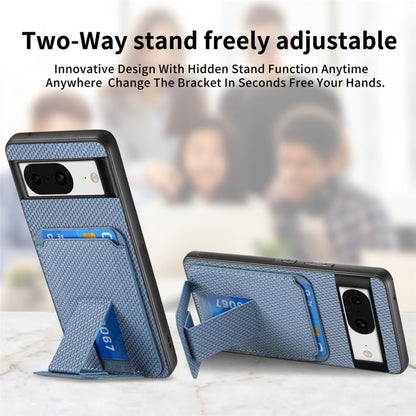 For Google Pixel 6a Carbon Fiber Card Bag Fold Stand Phone Case(Blue) - Google Cases by buy2fix | Online Shopping UK | buy2fix