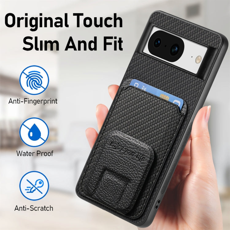 For Google Pixel 8 Pro Carbon Fiber Card Bag Fold Stand Phone Case(Black) - Google Cases by buy2fix | Online Shopping UK | buy2fix