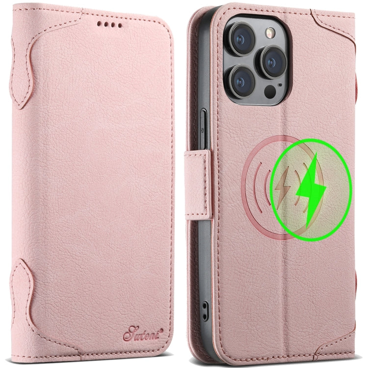 For iPhone 15 Pro SUTENI J07 Multifunctional Horizontal Flip Magsafe Leather Phone Case(Pink) - iPhone 15 Pro Cases by Suteni | Online Shopping UK | buy2fix