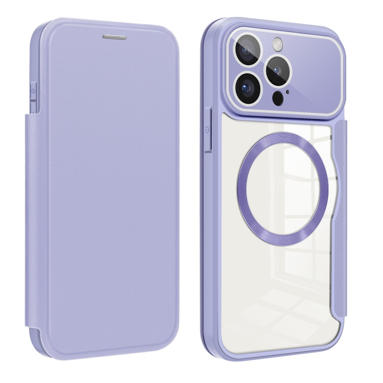 For iPhone 15 Pro Colored Shield MagSafe Magnetic RFID Anti-theft Leather Phone Case(Purple) - iPhone 15 Pro Cases by buy2fix | Online Shopping UK | buy2fix