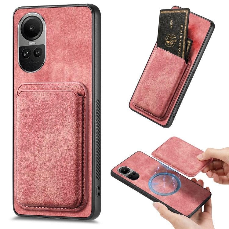 For OPPO Reno10 Pro Global Retro Leather Card Bag Magnetic Phone Case(Pink) - OPPO Cases by buy2fix | Online Shopping UK | buy2fix