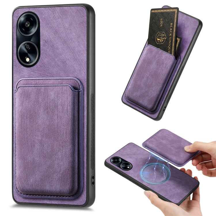 For OPPO A1 5G Retro Leather Card Bag Magnetic Phone Case(Purple) - OPPO Cases by buy2fix | Online Shopping UK | buy2fix