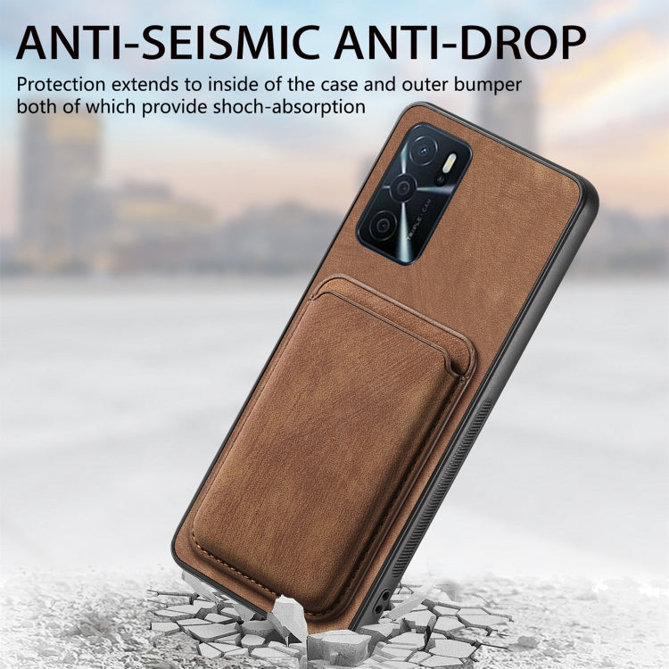 For OPPO A17K Retro Leather Card Bag Magnetic Phone Case(Brown) - OPPO Cases by buy2fix | Online Shopping UK | buy2fix