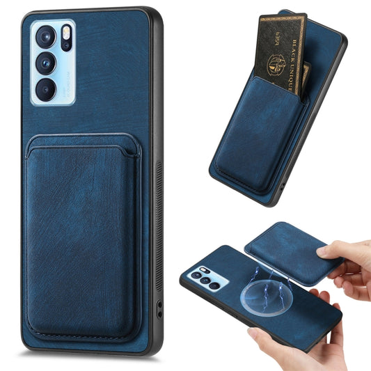 For OPPO Reno6 Pro 5G Retro Leather Card Bag Magnetic Phone Case(Blue) - OPPO Cases by buy2fix | Online Shopping UK | buy2fix