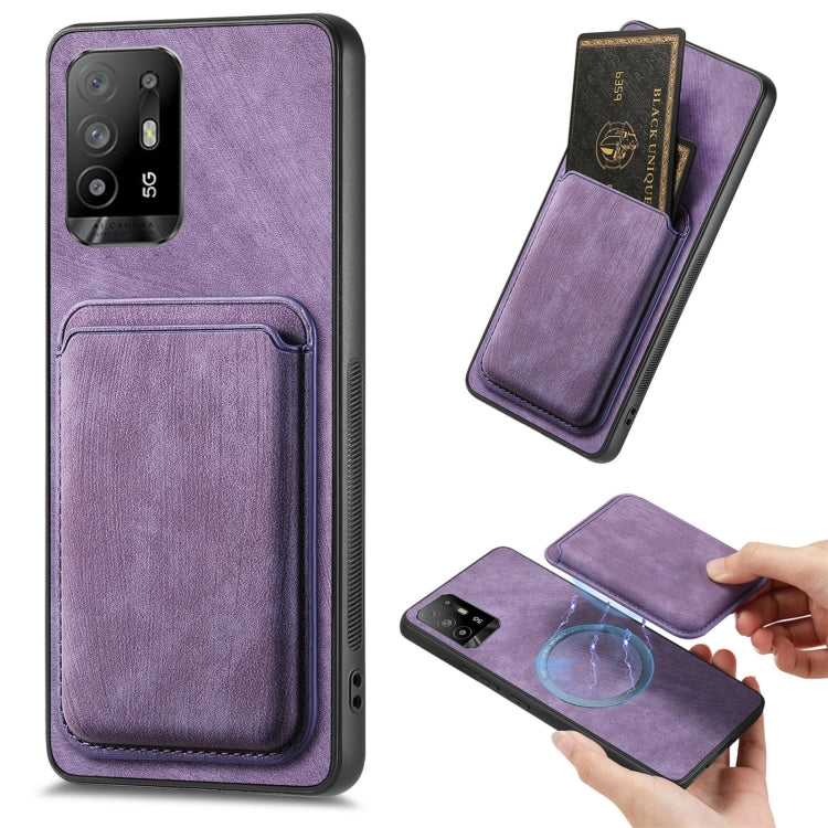 For OPPO F19 Pro+ Retro Leather Card Bag Magnetic Phone Case(Purple) - OPPO Cases by buy2fix | Online Shopping UK | buy2fix