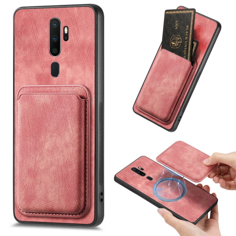 For OPPO A5 Retro Leather Card Bag Magnetic Phone Case(Pink) - OPPO Cases by buy2fix | Online Shopping UK | buy2fix