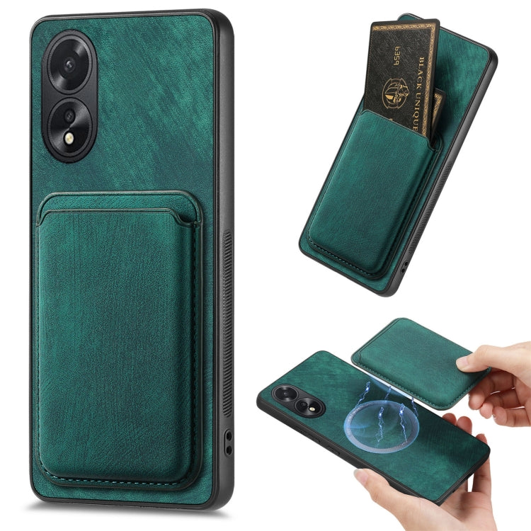 For OPPO A38 4G / A18 4G Retro Leather Card Bag Magnetic Phone Case(Green) - OPPO Cases by buy2fix | Online Shopping UK | buy2fix