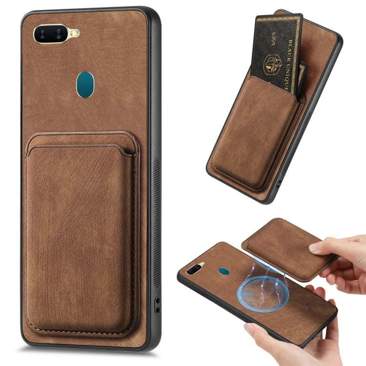 For OPPO A7/A12 Retro Leather Card Bag Magnetic Phone Case(Brown) - OPPO Cases by buy2fix | Online Shopping UK | buy2fix