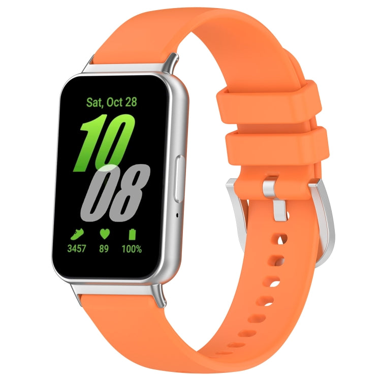 For Samsung Galaxy Fit 3 SM-R390 Metal Connector Liquid Glossy Silicone Watch Band(Orange) - Watch Bands by buy2fix | Online Shopping UK | buy2fix