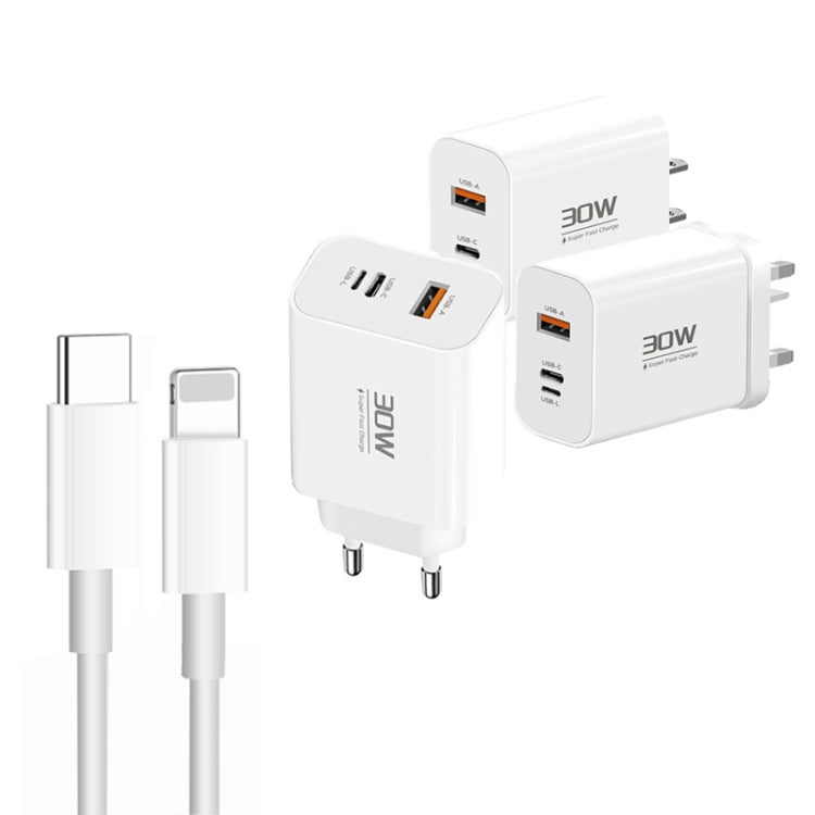 PD30W USB-C / Type-C + 8 Pin + USB Charger with Type-C to 8 Pin Date Cable(EU Plug) - USB Charger by buy2fix | Online Shopping UK | buy2fix