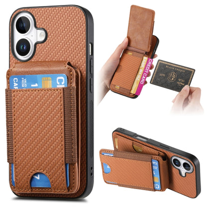 For iPhone 16 Plus Carbon Fiber Vertical Flip Wallet Stand Phone Case(Brown) - iPhone 16 Plus Cases by buy2fix | Online Shopping UK | buy2fix