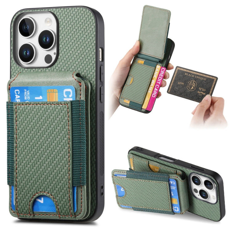 For iPhone 16 Pro Carbon Fiber Vertical Flip Wallet Stand Phone Case(Green) - iPhone 16 Pro Cases by buy2fix | Online Shopping UK | buy2fix