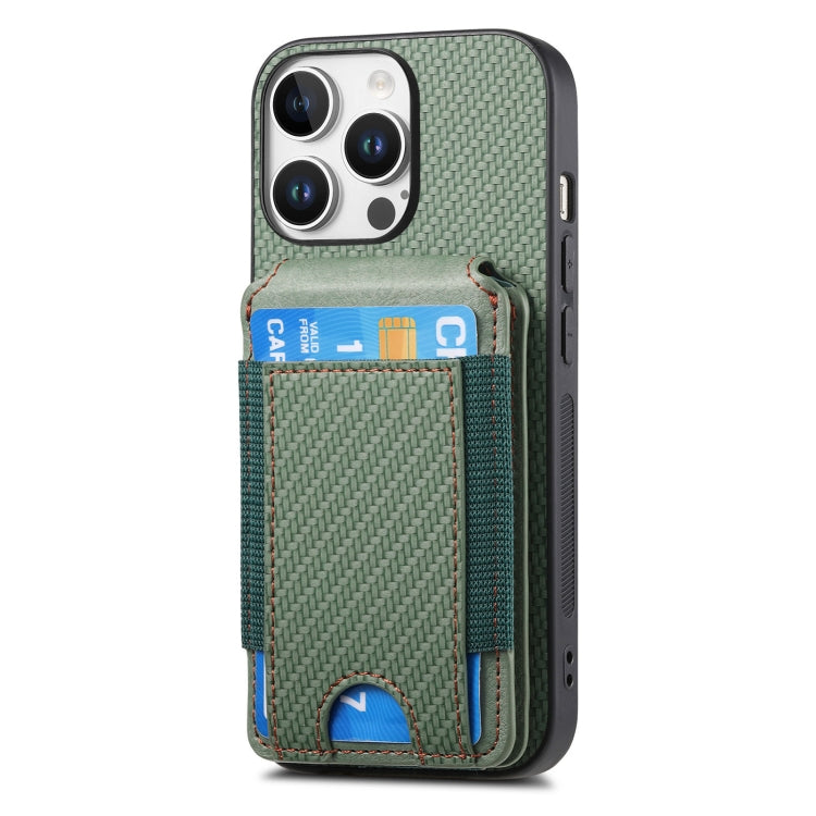 For iPhone 16 Pro Carbon Fiber Vertical Flip Wallet Stand Phone Case(Green) - iPhone 16 Pro Cases by buy2fix | Online Shopping UK | buy2fix