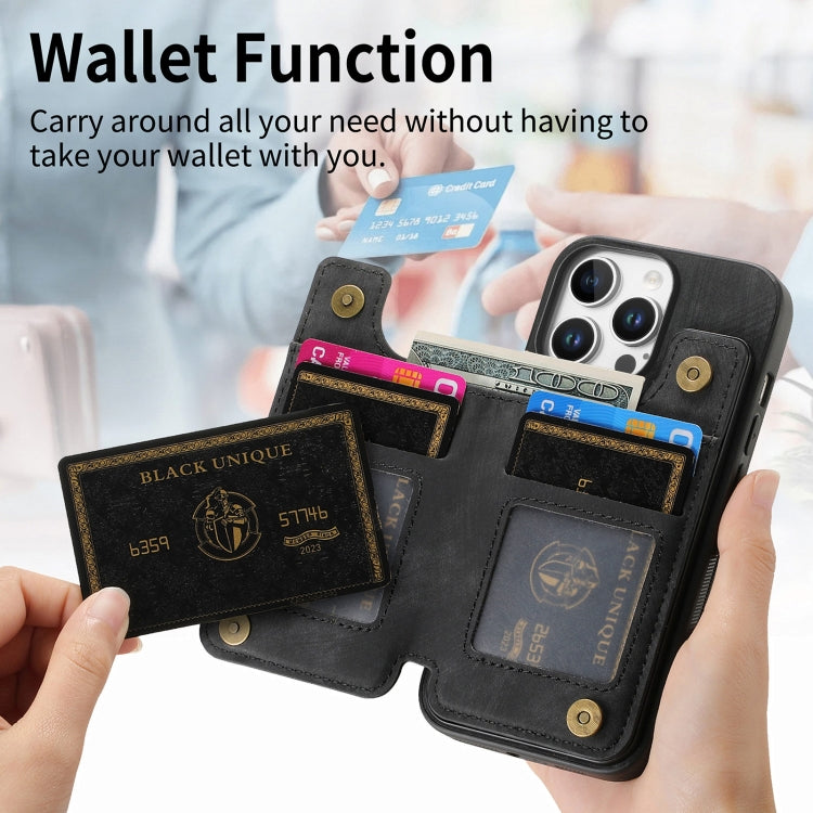 For iPhone 16 Pro Retro Leather Zipper Wallet Back Phone Case(Black) - More iPhone Cases by buy2fix | Online Shopping UK | buy2fix