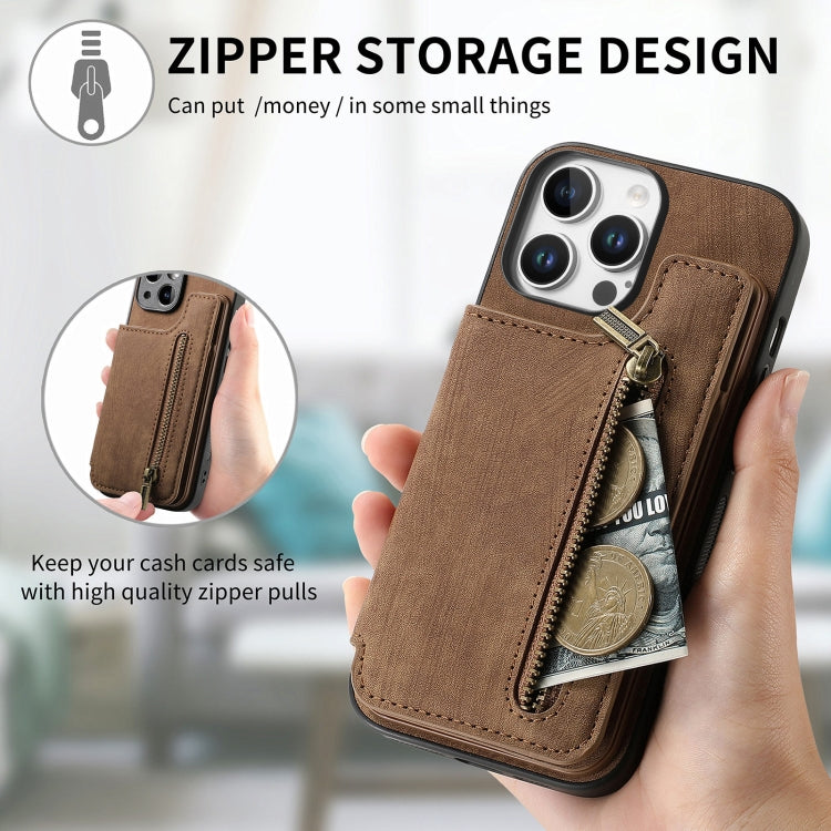 For iPhone 16 Pro Max Retro Leather Zipper Wallet Back Phone Case(Brown) - More iPhone Cases by buy2fix | Online Shopping UK | buy2fix