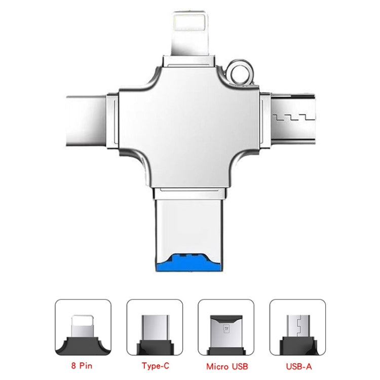 4 in 1 USB-C / Type-C  USB 2.0 + Micro USB + 8 Pin Adapter TF Card Reader, Memory Card:16GB(Sliver) - U Disk & Card Reader by buy2fix | Online Shopping UK | buy2fix