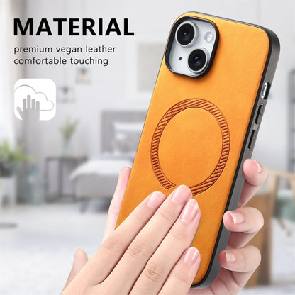 For iPhone 14 Plus Solid Color Retro Magsafe PU Back Cover Phone Case(Yellow) - iPhone 14 Plus Cases by buy2fix | Online Shopping UK | buy2fix