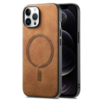 For iPhone 12 Pro Solid Color Retro Magsafe PU Back Cover Phone Case(Brown) - More iPhone Cases by buy2fix | Online Shopping UK | buy2fix