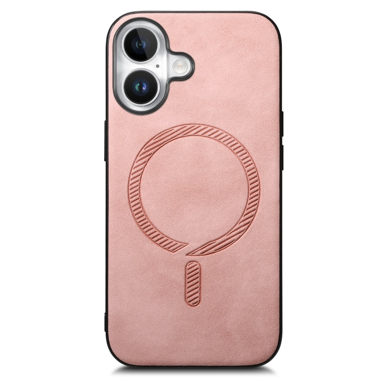 For iPhone 16 Solid Color Retro Magsafe PU Back Cover Phone Case(Pink) - iPhone 16 Cases by buy2fix | Online Shopping UK | buy2fix