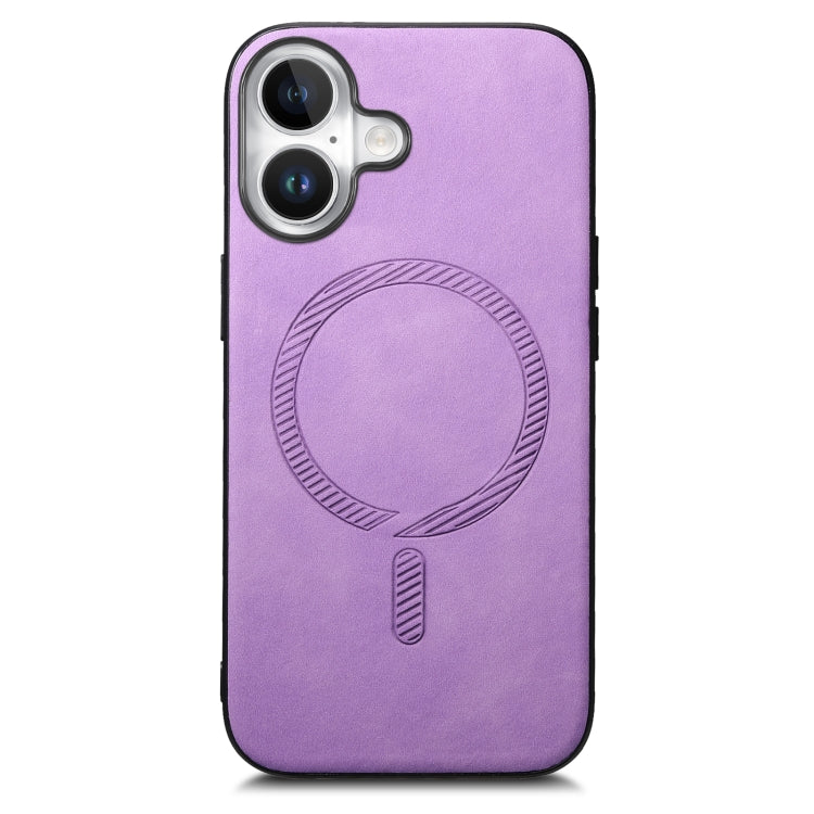 For iPhone 16 Plus Solid Color Retro Magsafe PU Back Cover Phone Case(Purple) - iPhone 16 Plus Cases by buy2fix | Online Shopping UK | buy2fix