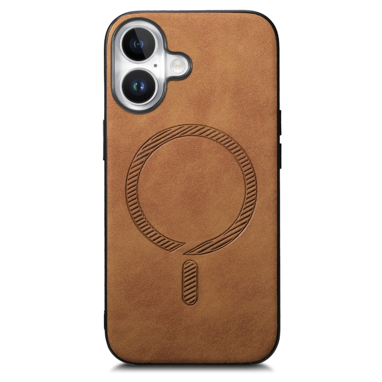 For iPhone 16 Plus Solid Color Retro Magsafe PU Back Cover Phone Case(Brown) - iPhone 16 Plus Cases by buy2fix | Online Shopping UK | buy2fix