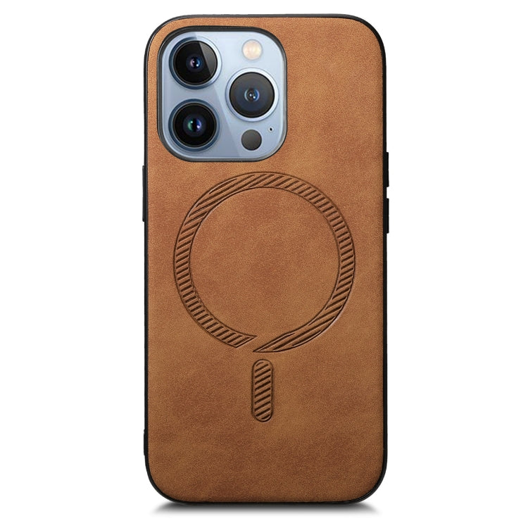 For iPhone 16 Pro Solid Color Retro Magsafe PU Back Cover Phone Case(Brown) - More iPhone Cases by buy2fix | Online Shopping UK | buy2fix