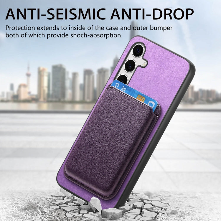 For Samsung Galaxy S24 5G Retro Magsafe Card Bag PU Back Cover Phone Case(Purple) - Galaxy S24 5G Cases by buy2fix | Online Shopping UK | buy2fix