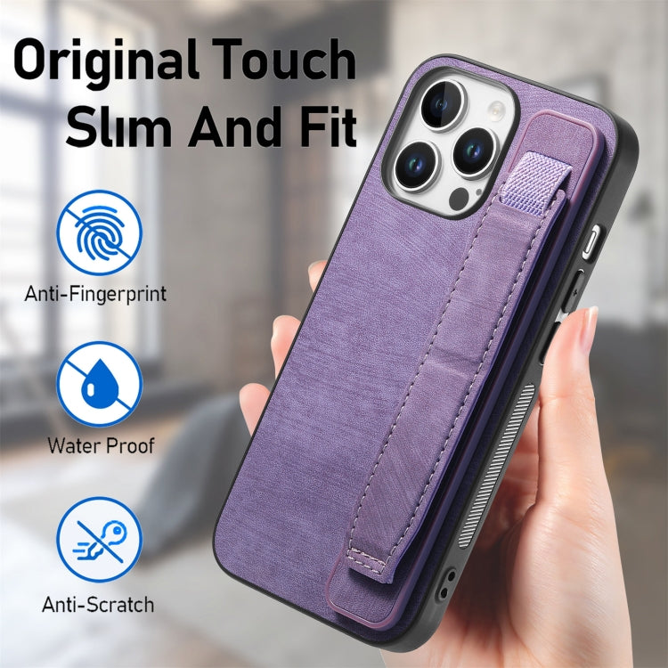 For iPhone 16 Pro Max Retro Wristband Holder Leather Back Phone Case(Purple) - iPhone 16 Pro Max Cases by buy2fix | Online Shopping UK | buy2fix