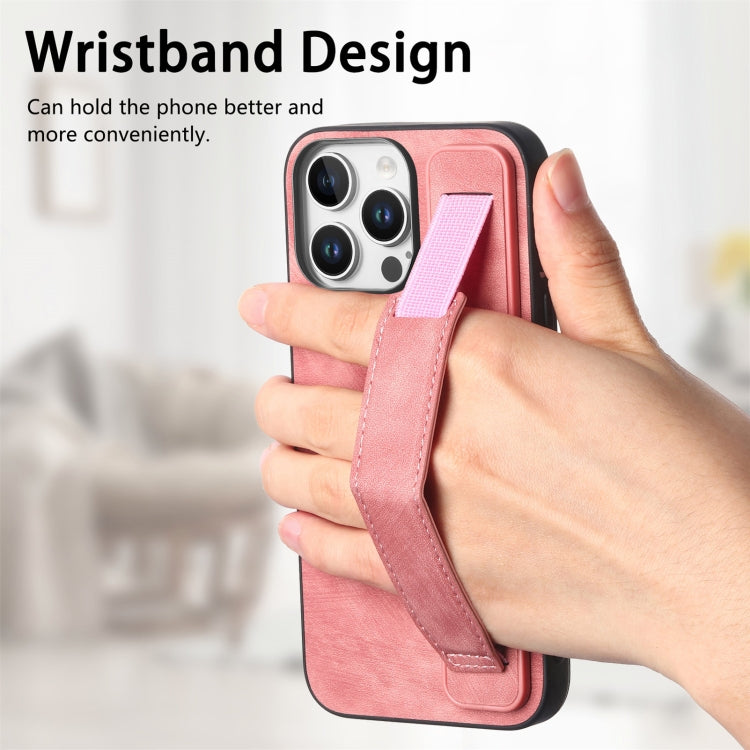 For iPhone 16 Pro Retro Wristband Holder Leather Back Phone Case(Pink) - iPhone 16 Pro Cases by buy2fix | Online Shopping UK | buy2fix