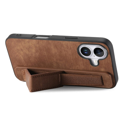 For iPhone 16 Plus Retro Wristband Holder Leather Back Phone Case(Brown) - iPhone 16 Plus Cases by buy2fix | Online Shopping UK | buy2fix